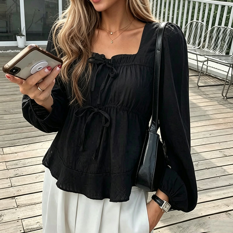 Tie Front Shirt - Nouvelle Blouse Femme Élégante à Nœud