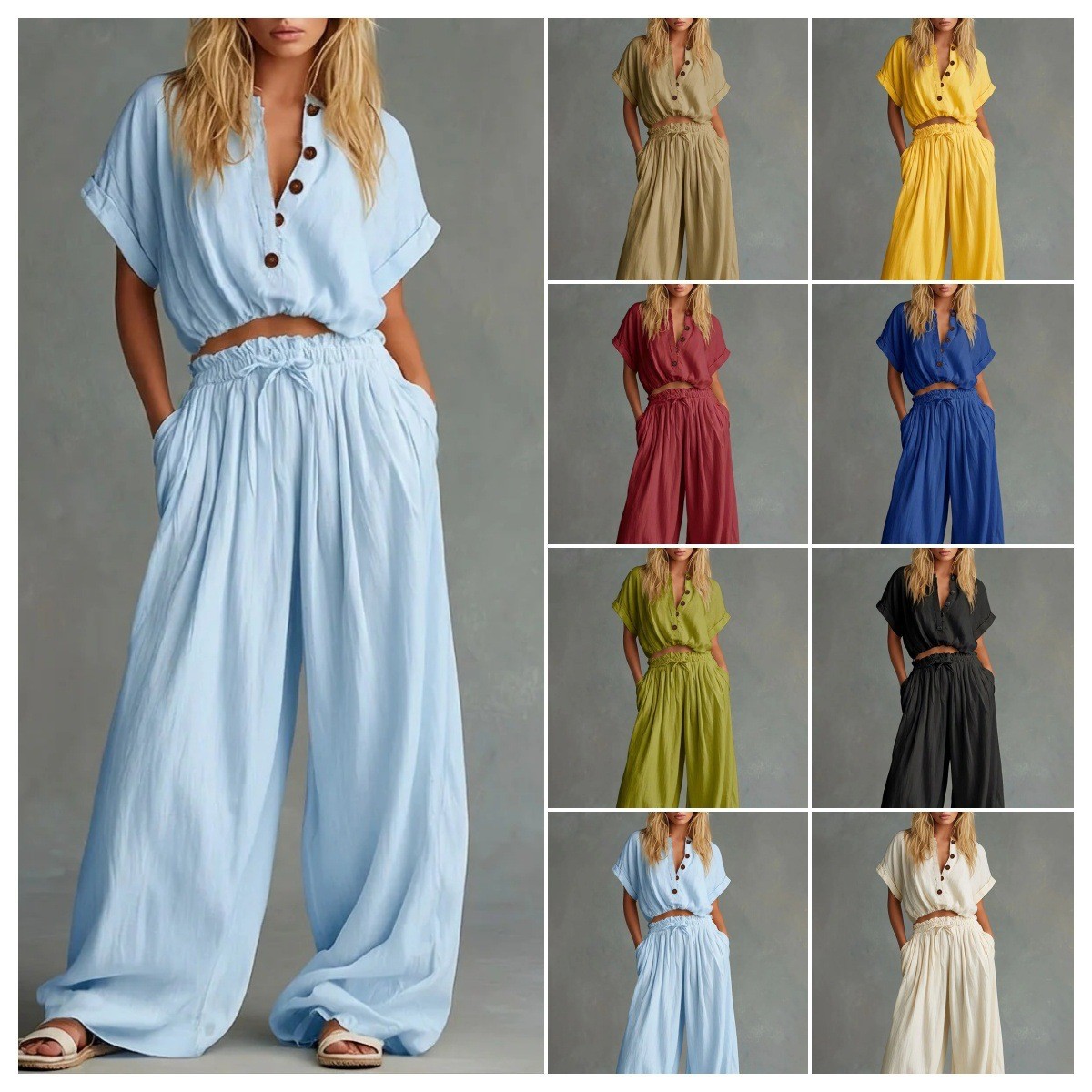 Crop Blouse Linen - Ensemble 2 pièces pour femme :