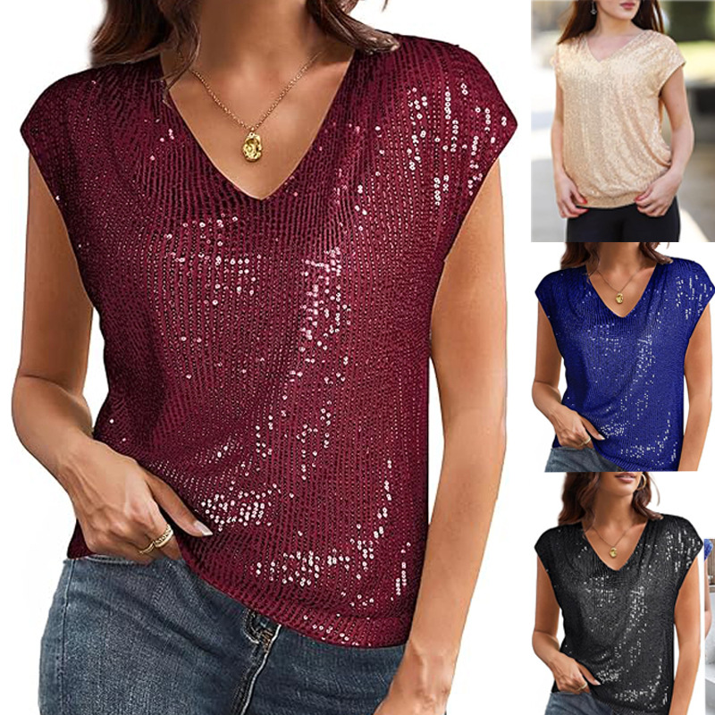 Summer Evenings Clothing - 2025 printemps hauts noir paillettes soirée