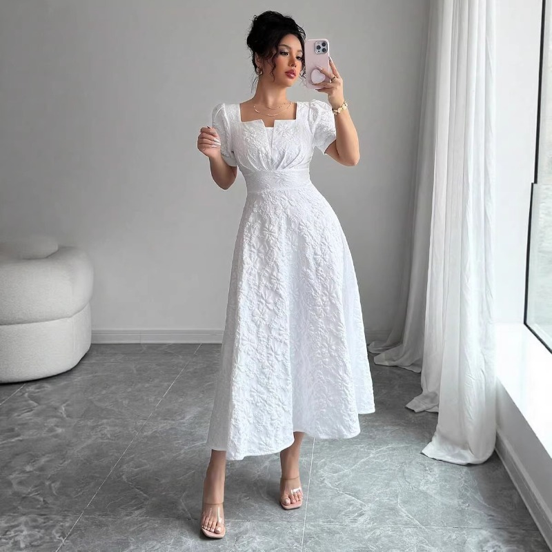 Sundress Midi Floral - Robe midi blanche pour femme à