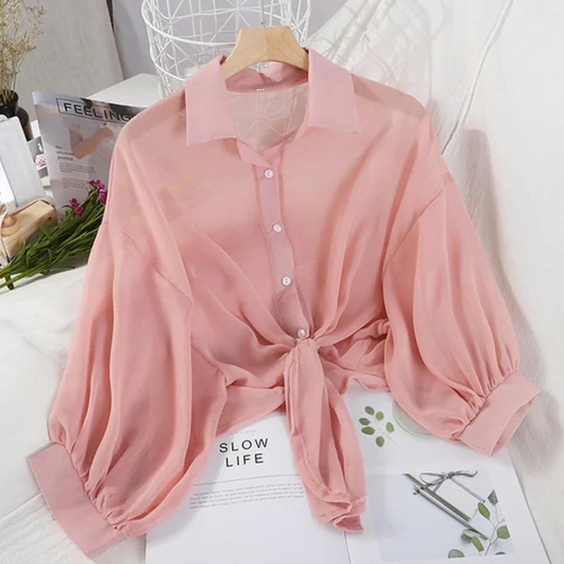 Tie Front Shirt - Chemisier en mousseline de soie pour