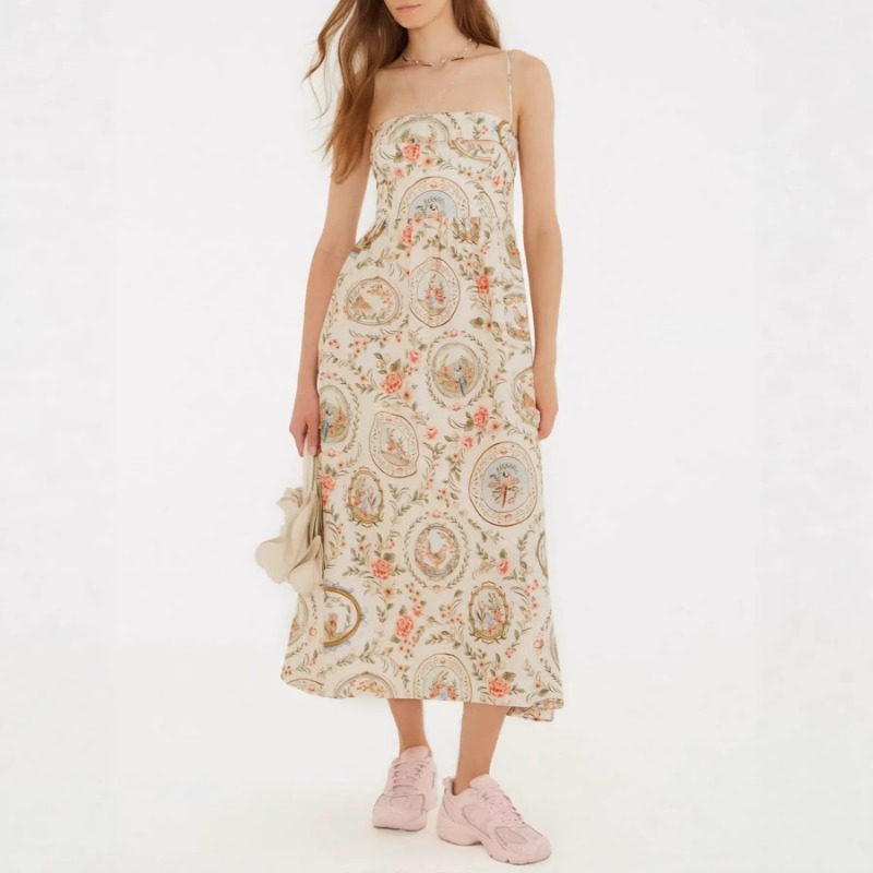 Sundress Midi Floral - Robe midi à bretelles spaghetti à