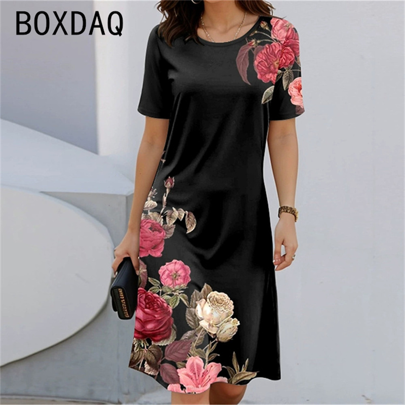Sundress Midi Floral - Style bohème à manches courtes col