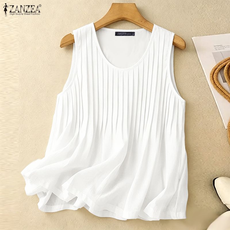 Summer Clothing Plus - ZANZEA Débardeur d'été plissé pour femme,