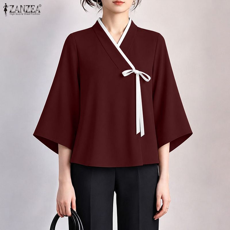 Tie Front Shirt - ZANZEA – chemisier style chinois pour