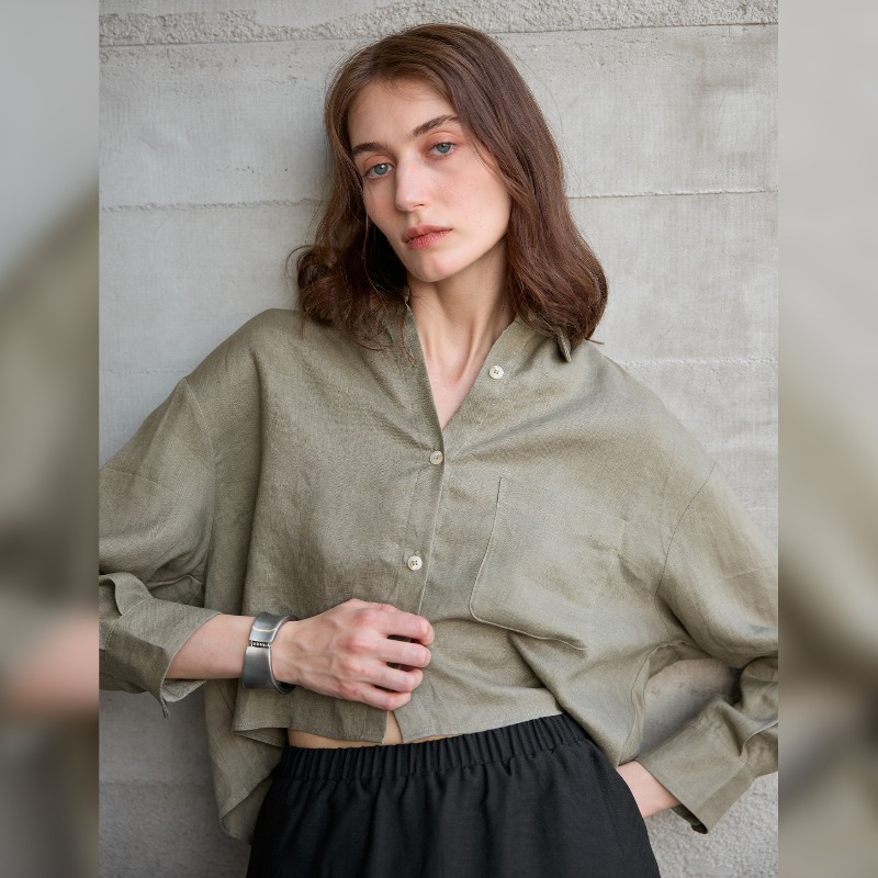 Crop Blouse Linen - Chemises blanches 100% lin pour femmes,