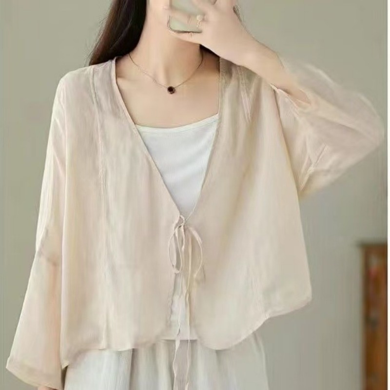 Tie Front Shirt - Cardigan vintage fin pour femme, protection