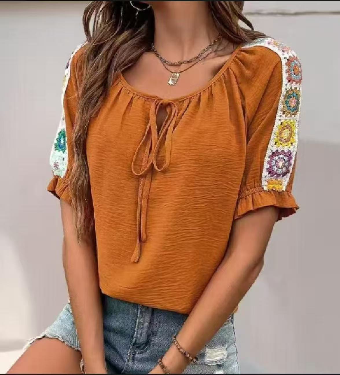 Tie Front Shirt - Chemisier Bohème Femme à Nœud sur