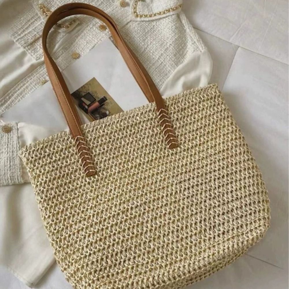 Beach Bag Straw - Sac fourre-tout en paille tressée couleur