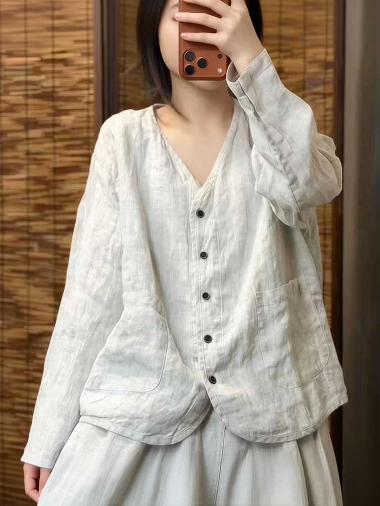Crop Blouse Linen - Chemisier Esthétique Ethnique en Coton et