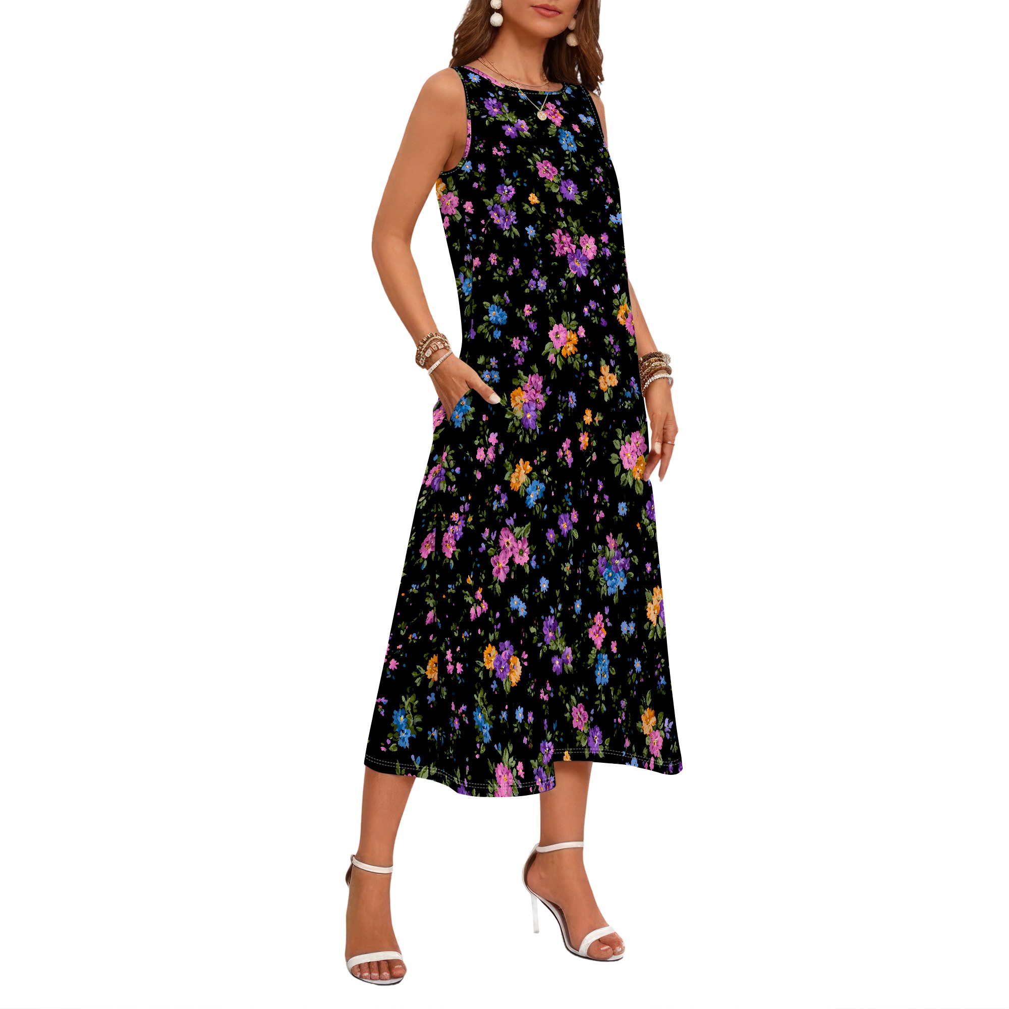 Robe sans manches à imprimé fl - Sundress Midi Floral avis et prix