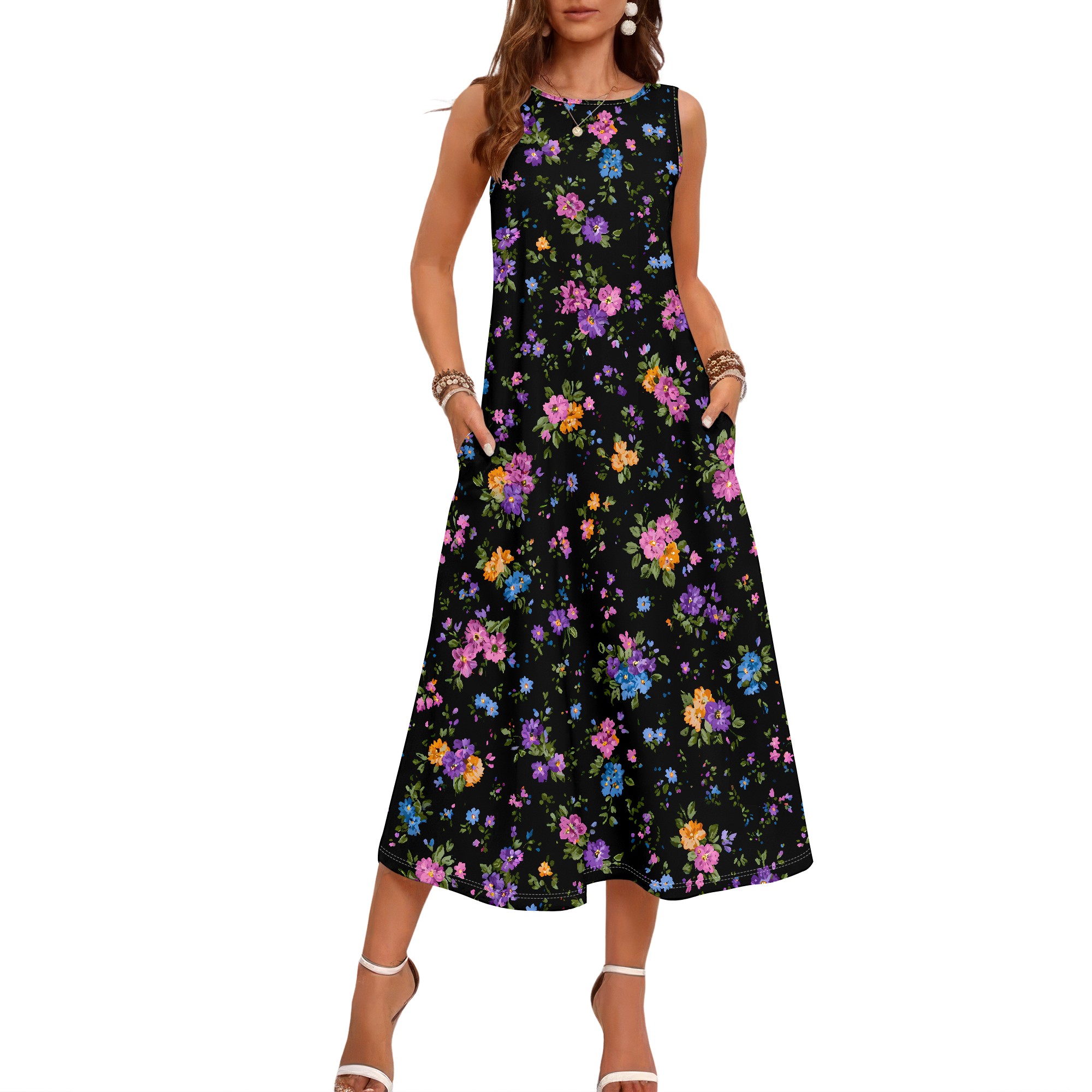 Robe sans manches à imprimé fl - Sundress Midi Floral avis et prix