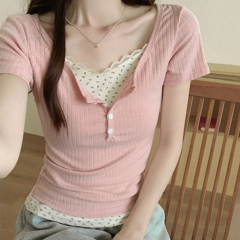 Nouveau T-shirt côtelé à dente - Crop Blouse Linen avis et prix