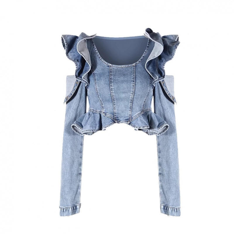 Blouse en jean sexy à épaules  - Crop Blouse Linen avis et prix