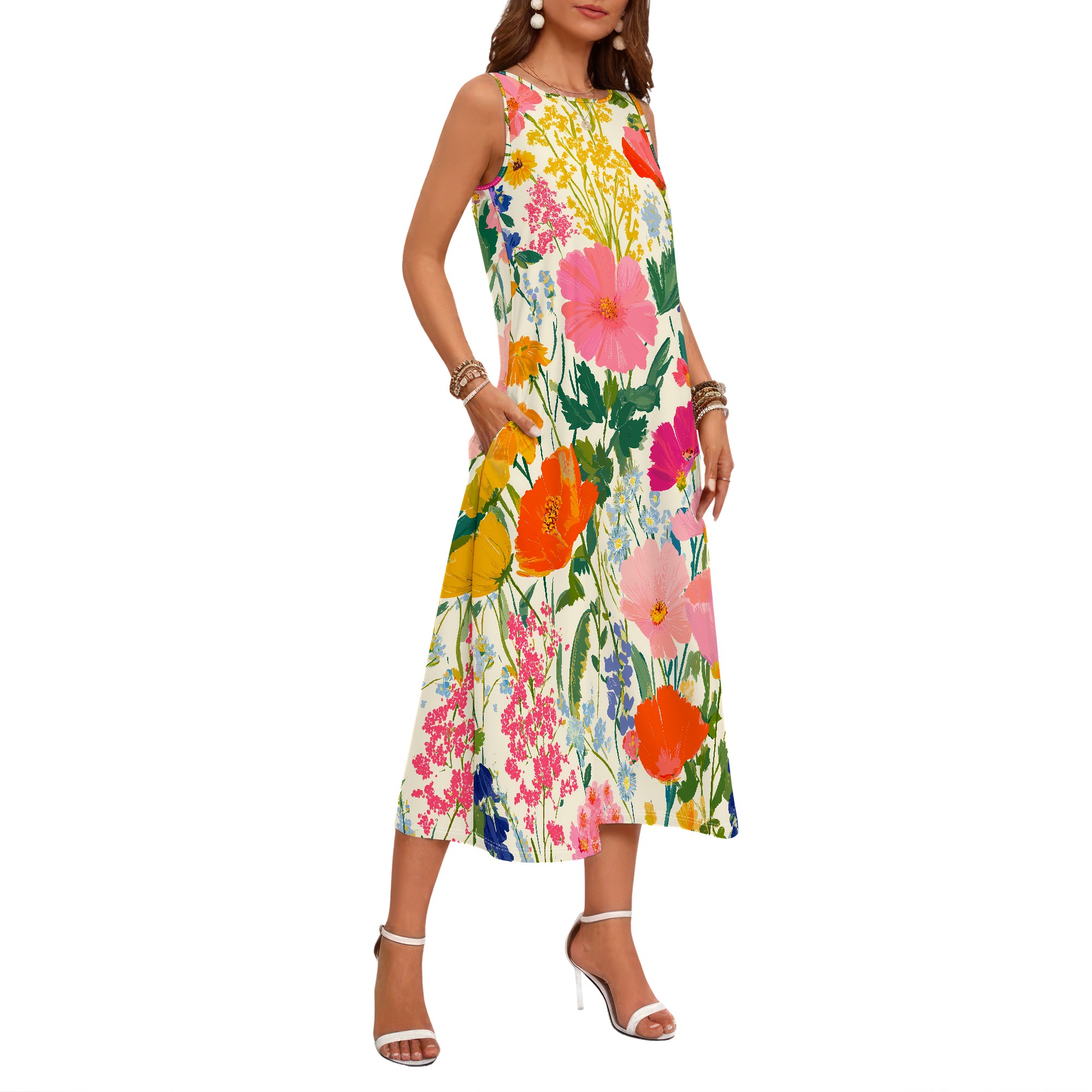 Robe sans manches à fleurs, ro - Sundress Midi Floral avis et prix