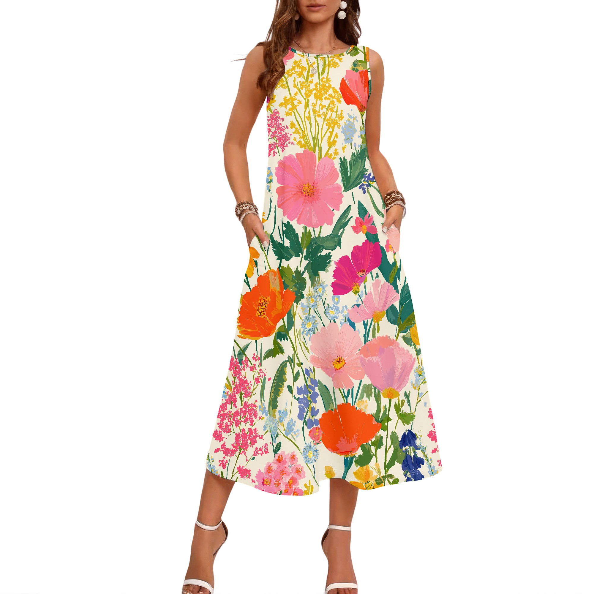 Robe sans manches à fleurs, ro - Sundress Midi Floral avis et prix