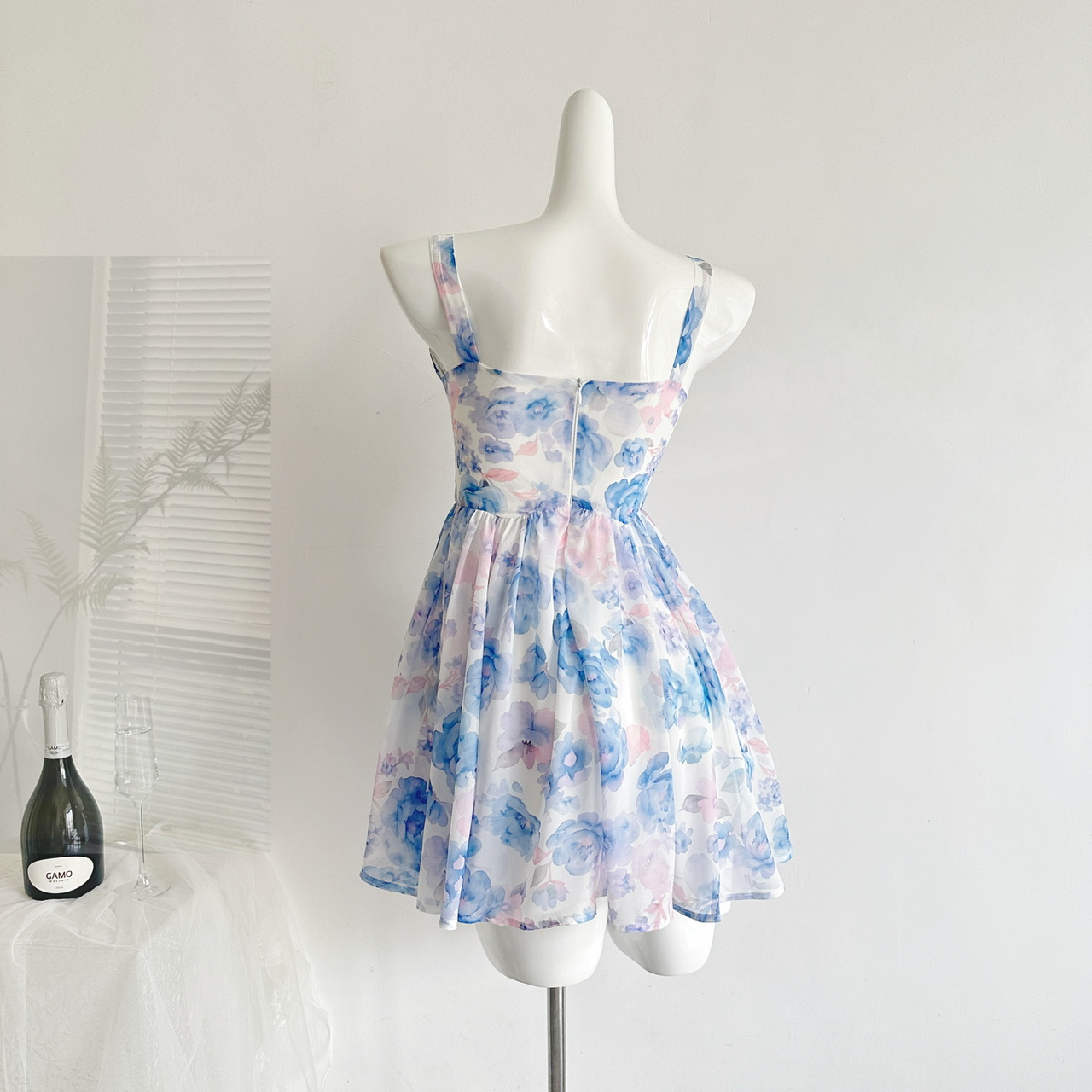 Robe Halter Bleu Klein à Motif - Sundress Midi Floral avis et prix